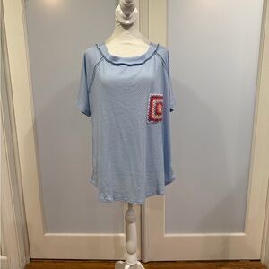 BiBi Light Blue Short Sleeve Top with Colorful Pocket